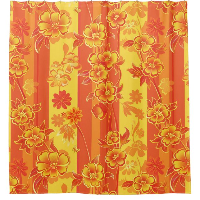 Florence Yellow and Orange Floral Shower Curtain (Front)