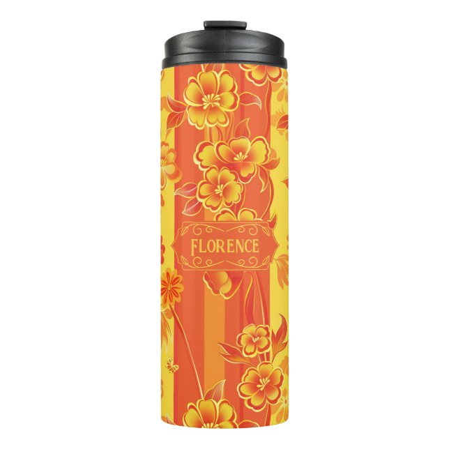 Florence Yellow and Orange Floral Thermal Tumbler (Front)