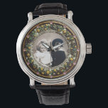 FLORENTINE BROWN FLORAL CROWN PHOTO TEMPLATE WATCH<br><div class="desc">Elegant , classic fruits, vibrant Renaissance fine art , masterpiece from Bottega della Robbia ( Florence - Italy ) .Classy round /circle shape photo template  in gold yellow brown green colours with bright 3D  pink gem stones easily customisable with your photo. Artistic and cool design</div>