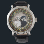 FLORENTINE BROWN FLORAL CROWN PHOTO TEMPLATE WATCH<br><div class="desc">Elegant , classic fruits, vibrant Renaissance fine art , masterpiece from Bottega della Robbia ( Florence - Italy ) .Classy round /circle shape photo template  in gold yellow brown green colours with bright 3D  pink gem stones easily customisable with your photo. Artistic and cool design</div>