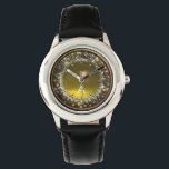 FLORENTINE BROWN FLORAL CROWN YELLOW GEM MONOGRAM WATCH<br><div class="desc">Elegant , classic fruits, vibrant Renaissance fine art , masterpiece from Bottega della Robbia ( Florence - Italy ) .Classy round /circle shape photo template  in yellow, black, purple, pink, fuchsia, violet colours with bright 3D  gem stones easily customisable with your photo. Artistic and cool design</div>
