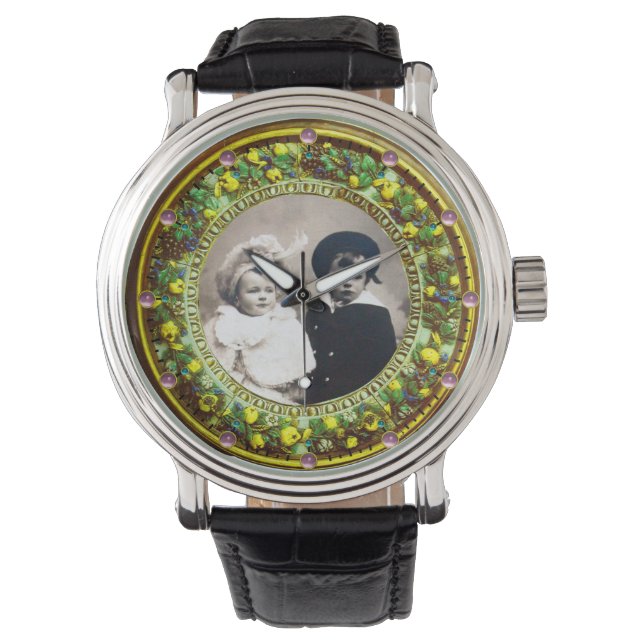 FLORENTINE GREEN FLORAL CROWN PHOTO TEMPLATE WATCH (Front)