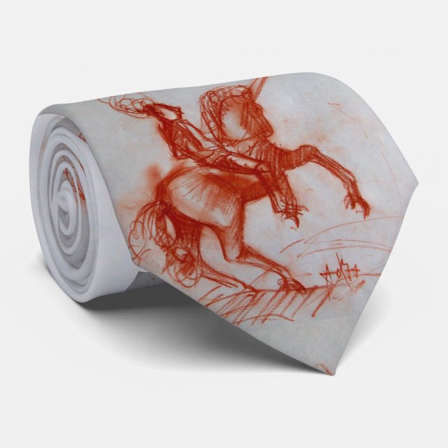 FLORENTINE KNIGHT ON HORSEBACK Grey Sepia Drawing Tie (Rolled)