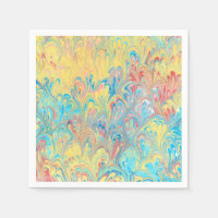 Florentine Peacock Feather Marbled Paper Napkins