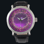 FLORENTINE PINK FLORAL CROWN ,FUCHSIA PURPLE GEM WATCH<br><div class="desc">Elegant , classic fruits, vibrant Renaissance fine art , masterpiece from Bottega della Robbia ( Florence - Italy ) .Classy round /circle shape photo template  in yellow, black, purple, pink, fuchsia, violet colours with bright 3D  gem stones easily customisable with your photo. Artistic and cool design</div>