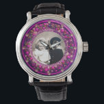FLORENTINE PINK FLORAL CROWN PHOTO TEMPLATE WATCH<br><div class="desc">Elegant , classic fruits, vibrant Renaissance fine art , masterpiece from Bottega della Robbia ( Florence - Italy ) .Classy round /circle shape photo template  in gold yellow, black, purple, pink, fuchsia, violet colours with bright 3D  gem stones easily customisable with your photo. Artistic and cool design</div>