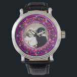 FLORENTINE PINK FLORAL CROWN PHOTO TEMPLATE WATCH<br><div class="desc">Elegant , classic fruits, vibrant Renaissance fine art , masterpiece from Bottega della Robbia ( Florence - Italy ) .Classy round /circle shape photo template  in gold yellow, black, purple, pink, fuchsia, violet colours with bright 3D  gem stones easily customisable with your photo. Artistic and cool design</div>