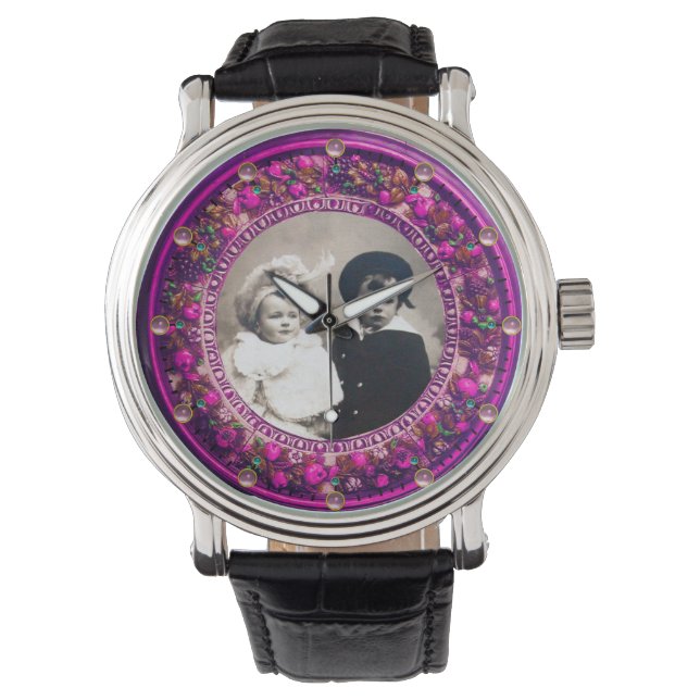 FLORENTINE PINK FLORAL CROWN PHOTO TEMPLATE WATCH (Front)