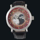 FLORENTINE RED FLORAL CROWN PHOTO TEMPLATE WATCH<br><div class="desc">Elegant , classic fruits, vibrant Renaissance fine art , masterpiece from Bottega della Robbia ( Florence - Italy ) .Classy round /circle shape photo template  in gold red green colours with bright 3D  pink gem stones easily customisable with your photo. Artistic and cool design</div>