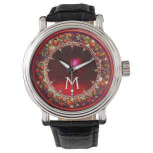 FLORENTINE RED GREEN FLORAL CROWN RUBY MONOGRAM WATCH