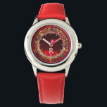 FLORENTINE RED GREEN FLORAL CROWN RUBY MONOGRAM WATCH<br><div class="desc">Elegant , classic fruits, vibrant Renaissance fine art , masterpiece from Bottega della Robbia ( Florence - Italy ) .Classy round /circle shape photo template  in yellow, black, purple, pink, fuchsia, violet colours with bright 3D  gem stones easily customisable with your photo. Artistic and cool design</div>