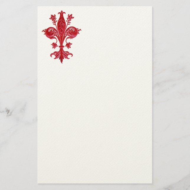 FLORENTINE RED LILY / FLEUR DE LIS ,Cream Felt Stationery (Front)