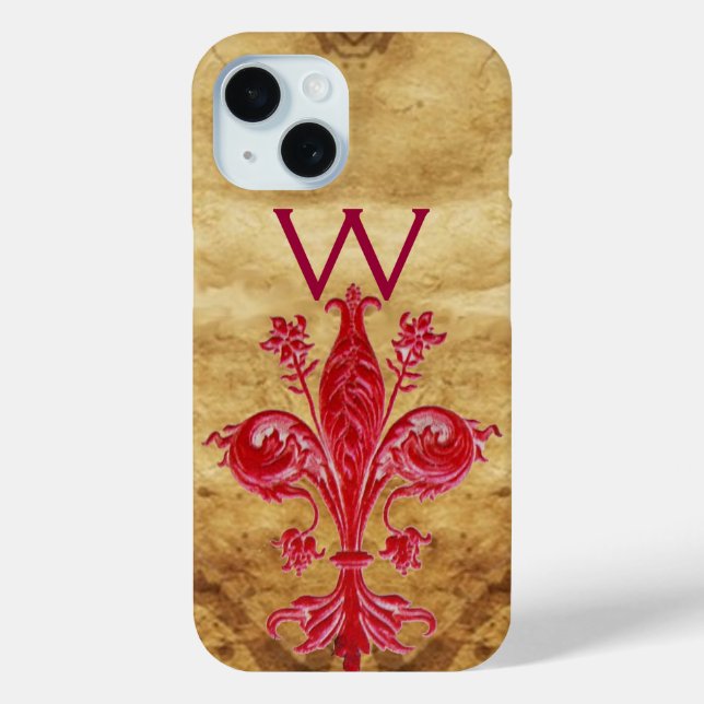 FLORENTINE RED LILY FLEUR DE LIS PARCHMENT Case-Mate iPhone CASE (Back)