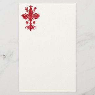 FLORENTINE RED LILY / FLEUR DE LISE ,White  Felt Stationery