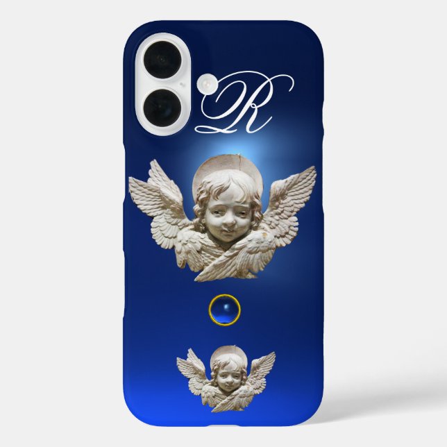 FLORENTINE RENAISSANCE ANGEL Blue Gem Monogram Case-Mate iPhone Case (Back)
