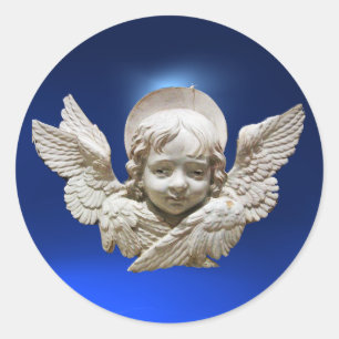 FLORENTINE RENAISSANCE ANGEL Blue White  Christmas Classic Round Sticker