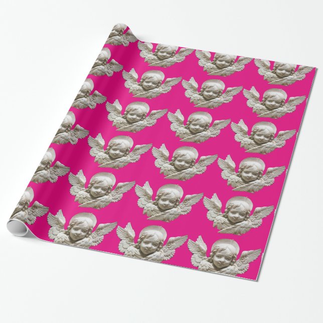 FLORENTINE RENAISSANCE ANGEL Pink Fuchsia Wrapping Paper (Unrolled)