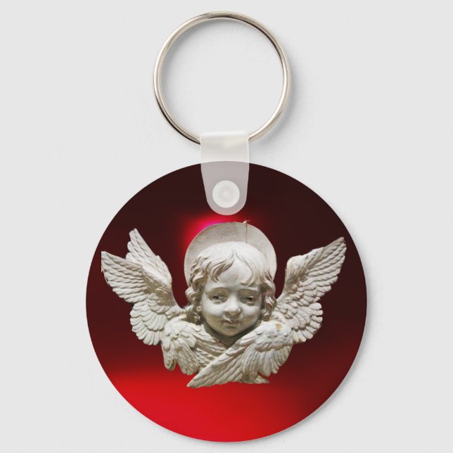 FLORENTINE RENAISSANCE ANGEL,Red Ruby Gem Key Ring (Front)