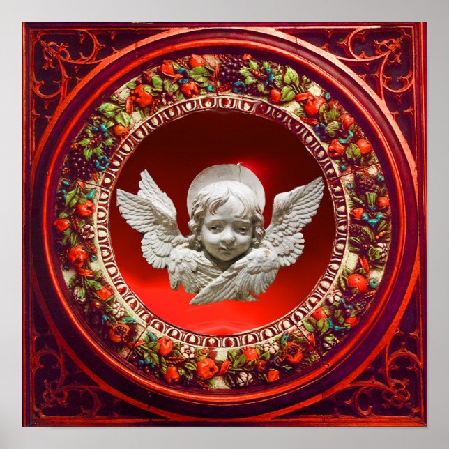 FLORENTINE RENAISSANCE ANGEL WITH RED FLORAL CROWN POSTER (Front)