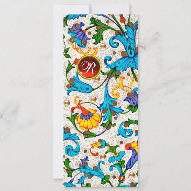 FLORENTINE RENAISSANCE BLUE FLORAL SWIRLS,FLOWERS HOLIDAY CARD (Front)