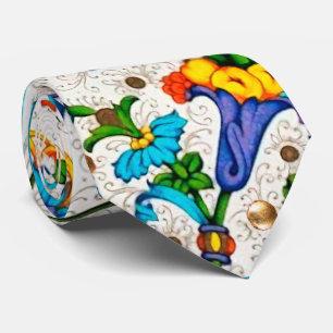 FLORENTINE RENAISSANCE BLUE FLORAL SWIRLS,FLOWERS TIE