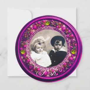 FLORENTINE RENAISSANCE FLORAL,PINK FRUITS MONOGRAM INVITATION