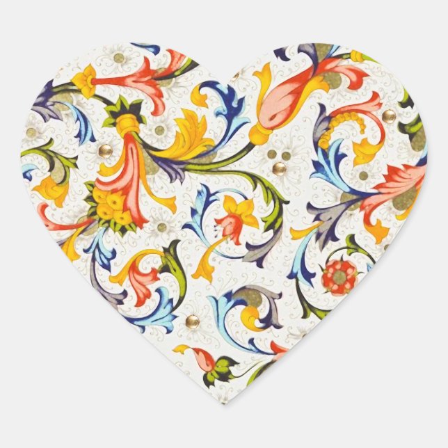FLORENTINE RENAISSANCE FLORAL SWIRLS,FLOWERS HEART STICKER (Front)
