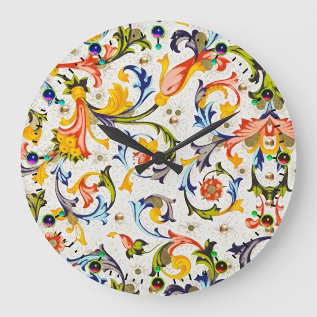 FLORENTINE RENAISSANCE FLORAL SWIRLS,FLOWERS LARGE CLOCK (Front)