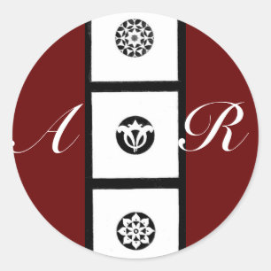 FLORENTINE RENAISSANCE HARMONY MONOGRAM,red Classic Round Sticker
