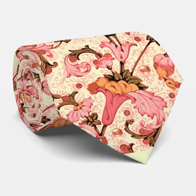FLORENTINE RENAISSANCE PINK FLORAL SWIRLS,FLOWERS  TIE (Rolled)