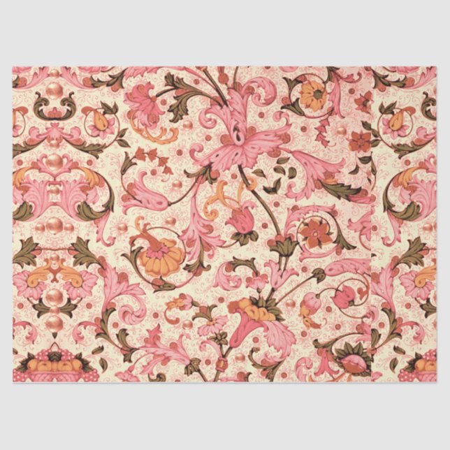 FLORENTINE RENAISSANCE PINK FLORAL SWIRLS,FLOWERS TISSUE PAPER (Front)