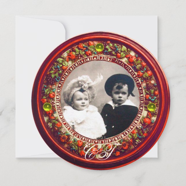 FLORENTINE RENAISSANCE RED FLORAL CROWN MONOGRAM INVITATION (Front)