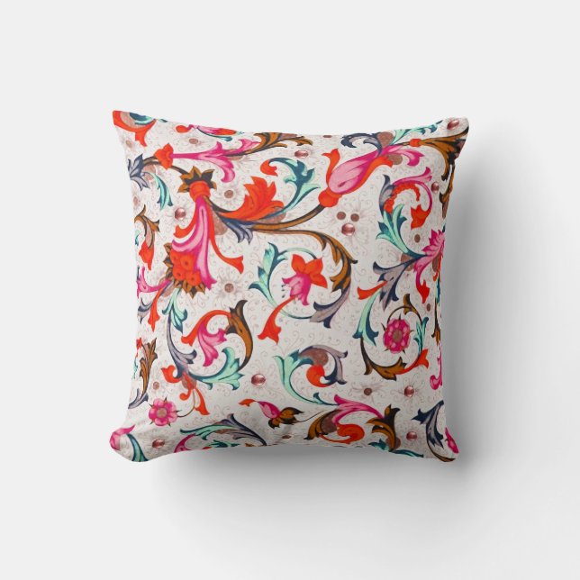 FLORENTINE RENAISSANCE RED FLORAL SWIRLS,FLOWERS CUSHION (Front)