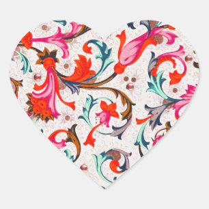 FLORENTINE RENAISSANCE RED FLORAL SWIRLS,FLOWERS HEART STICKER
