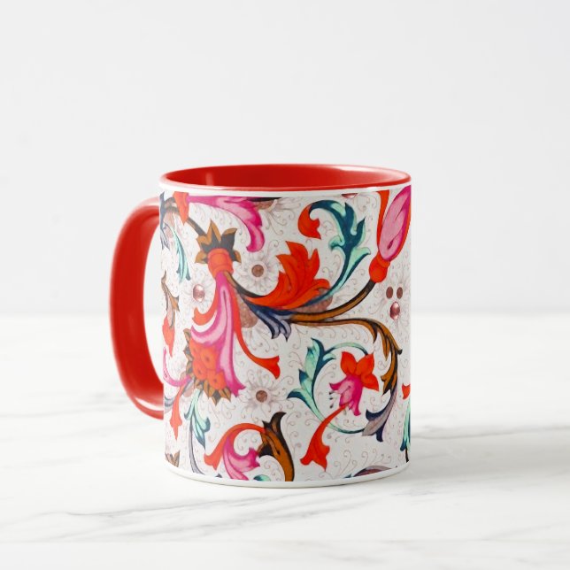 FLORENTINE RENAISSANCE RED FLORAL SWIRLS,FLOWERS MUG (Front Left)