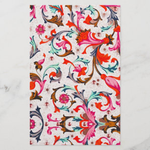 FLORENTINE RENAISSANCE RED FLORAL SWIRLS,FLOWERS STATIONERY