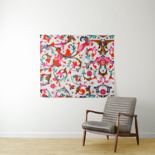 FLORENTINE RENAISSANCE RED FLORAL SWIRLS,FLOWERS TAPESTRY