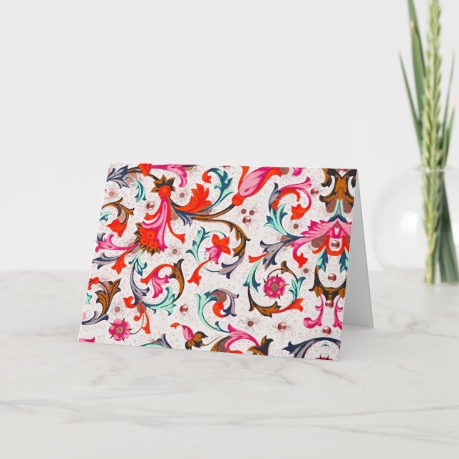 FLORENTINE RENAISSANCE RED FLORAL SWIRLS,FLOWERS  THANK YOU CARD (Front)