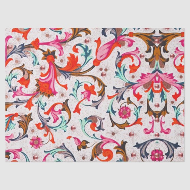 FLORENTINE RENAISSANCE RED FLORAL SWIRLS,FLOWERS TISSUE PAPER (Front)