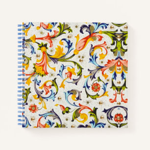 FLORENTINE RENAISSANCE YELLOW FLORAL SWIRL,FLOWERS NOTEBOOK