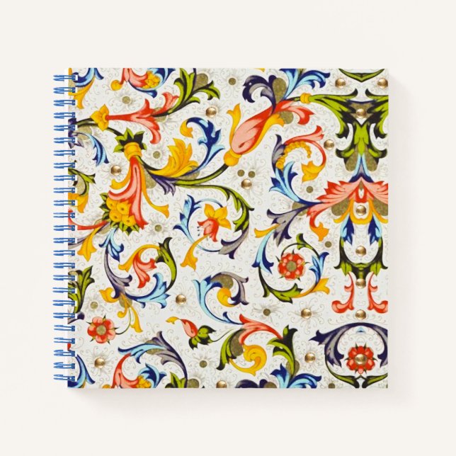 FLORENTINE RENAISSANCE YELLOW FLORAL SWIRL,FLOWERS NOTEBOOK (Front)