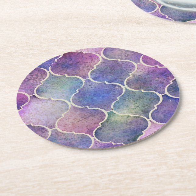 Florentine Tiles Round Paper Coaster (Angled)
