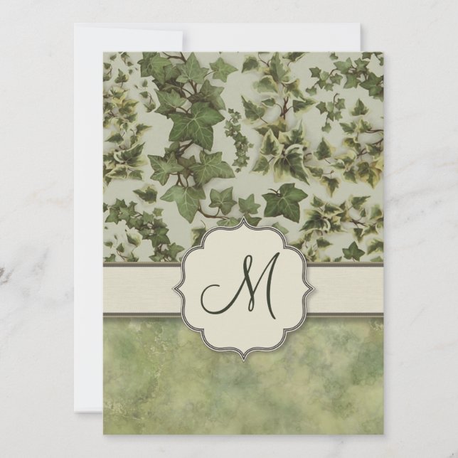 Florentine Watercolor Ivy with Monogram Invitation (Front)