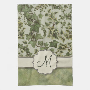 Florentine Watercolor Ivy with Monogram Tea Towel
