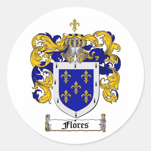 FLORES FAMILY CREST -  FLORES COAT OF ARMS CLASSIC ROUND STICKER (Front)