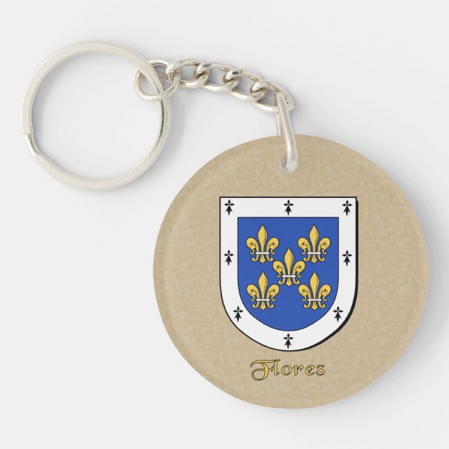 Flores Historical Shield with Flag of Mexico Key Ring (Front)