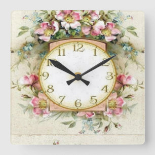 Flores Vintage Square Wall Clock