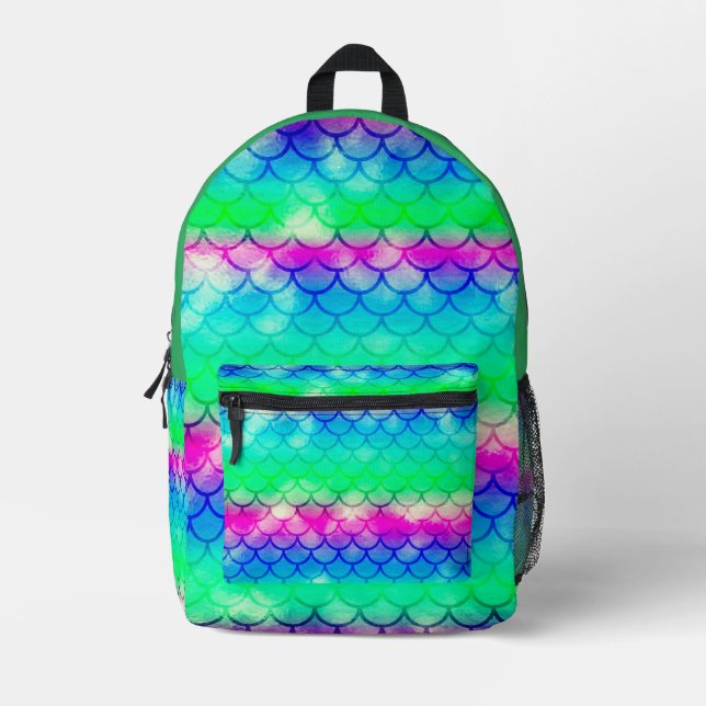 Florescent mermaid world printed backpack (Front)