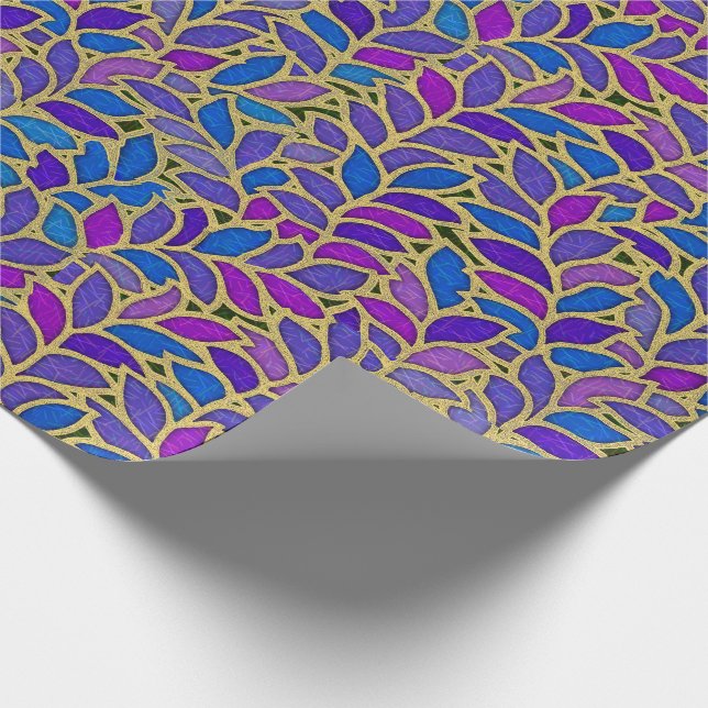Floresta blue, violet and gold wrapping paper (Corner)