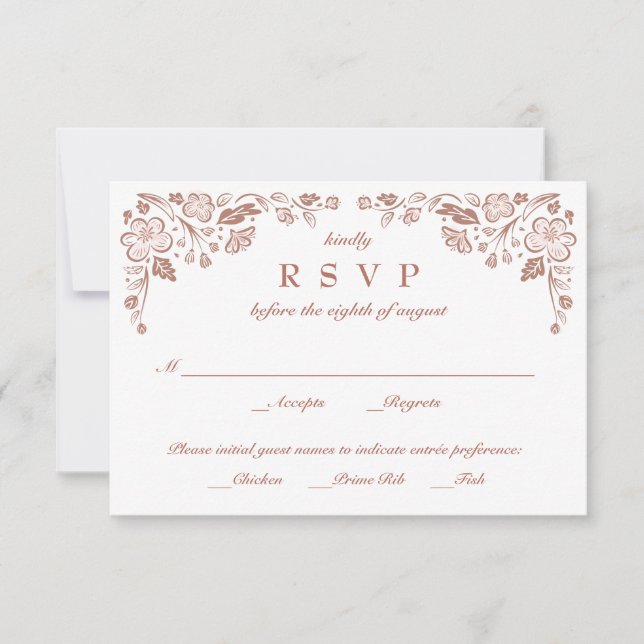 Florid Frame Wedding RSVP Card Faux Rose Gold (Front)